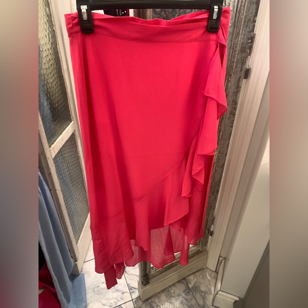 Pink silk ruffle wrap skirt Medium